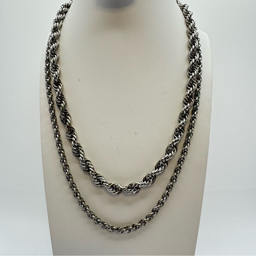 Vintage Silver Tone Double Rope Chain Necklace Chunky Classic 20”